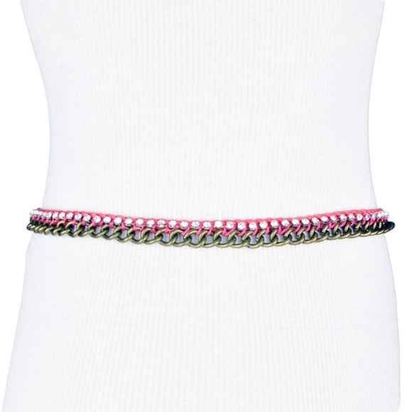 BCBGENERATION WAIST BELT FAUX DIAMOND PINK CORAL - Picture 2 of 7